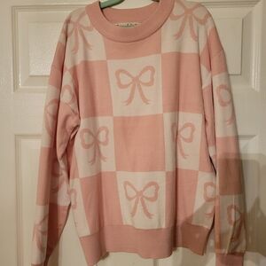 Pink and White Bow Sweater